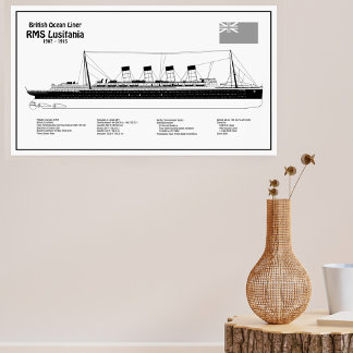 RMS Lusitania - Frakt Blueprint Plans BD Poster