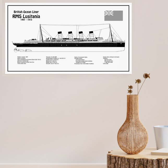 RMS Lusitania - Frakt Blueprint Plans BD Poster (Skapare uppladdad)