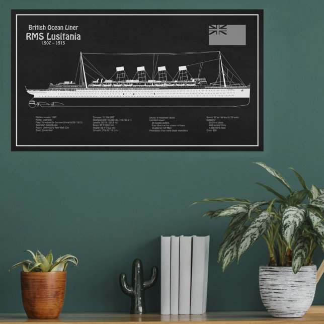 RMS Lusitania - Frakt Blueprint Plans PBD Fototryck (Skapare uppladdad)