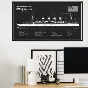 RMS Lusitania - Frakt Blueprint Plans PBD Poster