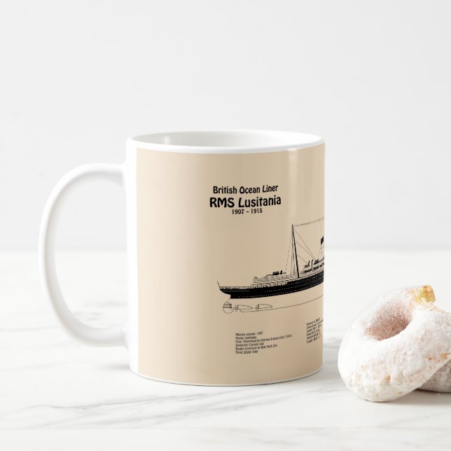 RMS Lusitania - Frakt Blueprint Plans SD Kaffemugg (Med munk)