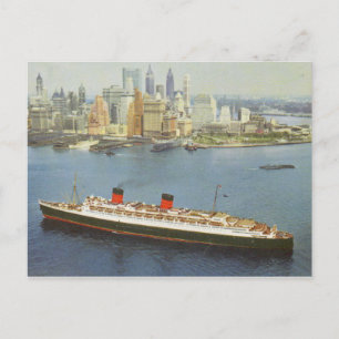 RMS Queen Elizabeth Sailing New York Harbor Vykort