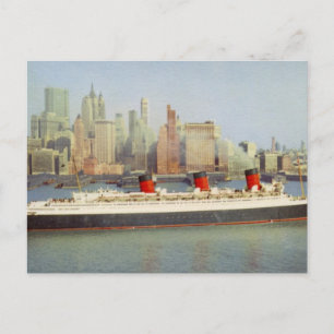 RMS Queen Mary Sailing New York 1950's Vykort