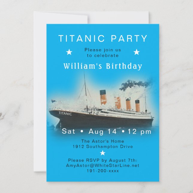 RMS Titanic Blue Birthday-inbjudan Inbjudningar (Framsida)