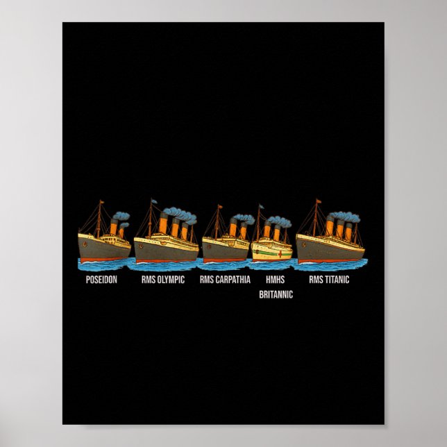 Rms Titanic Britannic Poseidon Carpathia Berömd Sh Poster (Framsidan)
