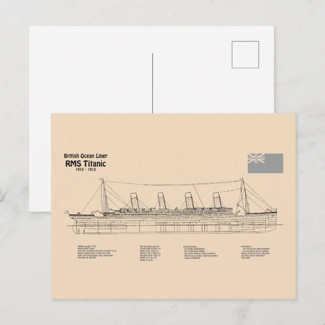 RMS Titanic Frakt - skiss SD Vykort (Fram/baksida)