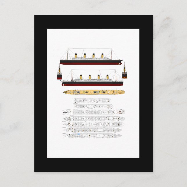 RMS Titanic Teckning och diagram Vykort (Framsida)