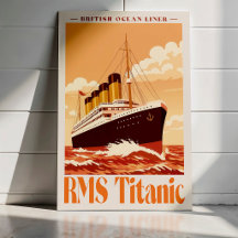 RMS Titanic Vintage Affisch. Retro Oceanångare Kon