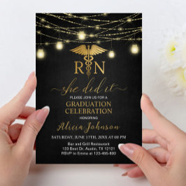 RN Black och Guld Ljus Nursing Studenten Inbjudningar