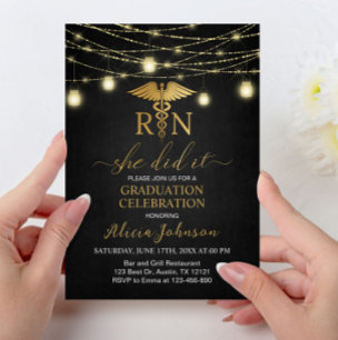 RN Black och Guld Ljus Nursing Studenten Inbjudningar