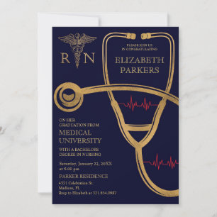 RN BSN Navy Guld Nursing Studentfest Inbjudningar
