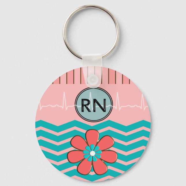 RN Chevron Mönster Rosa och Blue Nyckelring (Framsida)