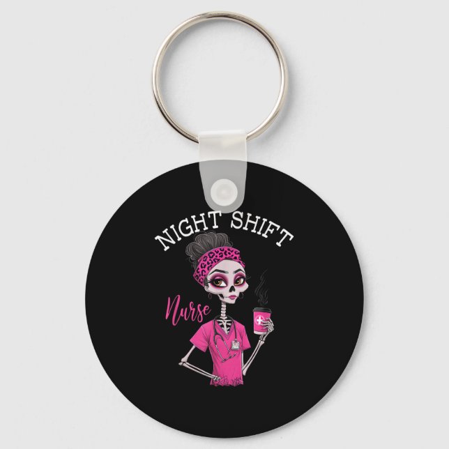 Rn Icu Night Shift Nurse Skeleton Nyckelring (Framsida)
