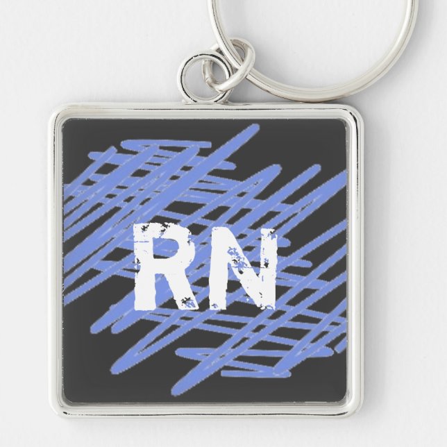 Rn-keychain kvadrerar eller rundar fyrkantig silverfärgad nyckelring (Framsidan)