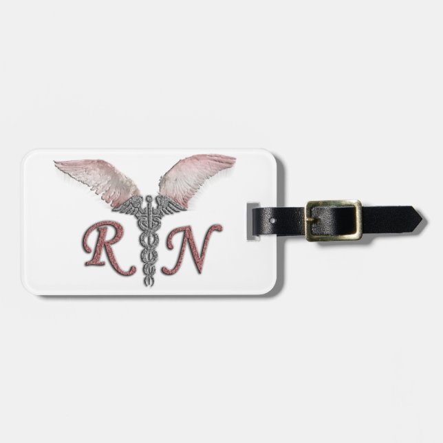 Rn-legitimerad sjuksköterska med ängelvingar bagagebricka (Horisontell Framsida)