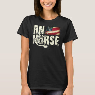 RN Nurse American Flagga 4:e juli Veterans US Pat T Shirt