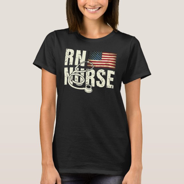 RN Nurse American Flagga 4:e juli Veterans US Pat T Shirt (Framsida)