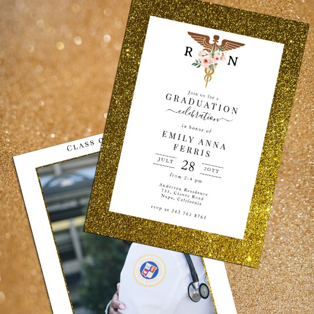 RN Nurse Blommigt Photo Studenten-inbjudan Inbjudningar (Skapare uppladdad)