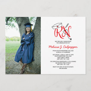 RN Nurse foto studenten pinning party / röd Inbjudningar