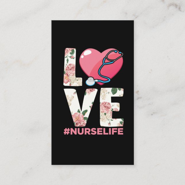 RN Nurse Life Flower Sjukvårdare Stethoscope Heart Visitkort (Framsida)