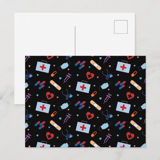 RN Nurse Nursing Student | Doktor Medical Mönster Vykort (Fram/baksida)