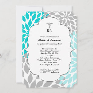 RN Nurse pinning-ceremonin i inbjudan turkos