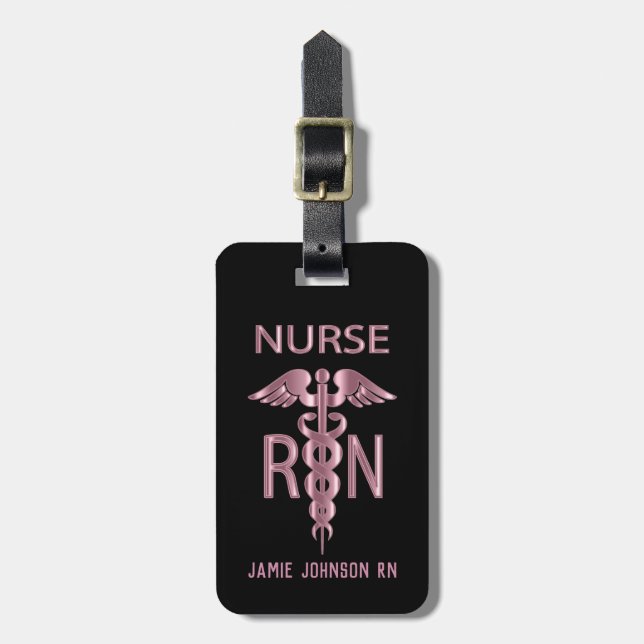 RN Nurse - Rosa och svart Bagagebricka (Vertikal Framsida)