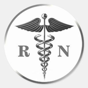 RN Nurse Silver Caduceus Symbol Medical Runt Klistermärke