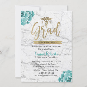 RN Nurse Studentfest Blommigt White Marble Inbjudningar