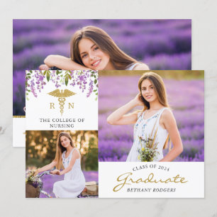 RN Nursing Blommigt Studenten 3 Fotomeddelande Inbjudningar