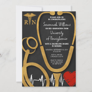 RN Nursing Studenten Firande Black och guld Inbjudningar