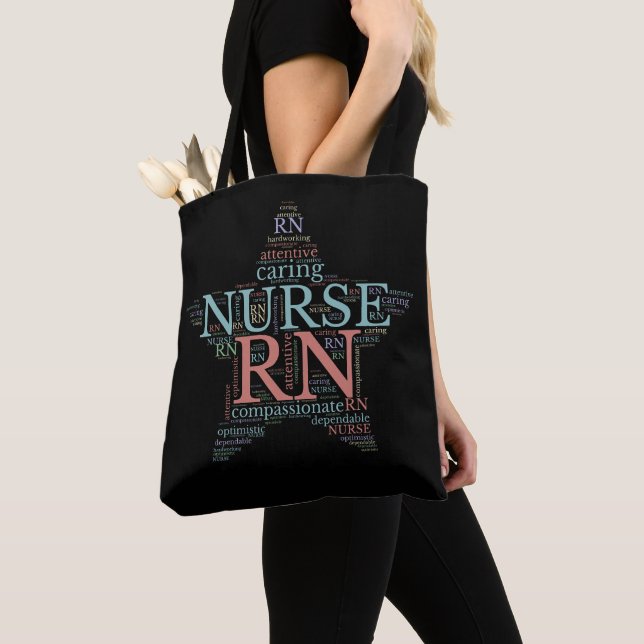 RN Registrerad Nurse Star Attribute Tote Bag Black Tygkasse (Närbild)