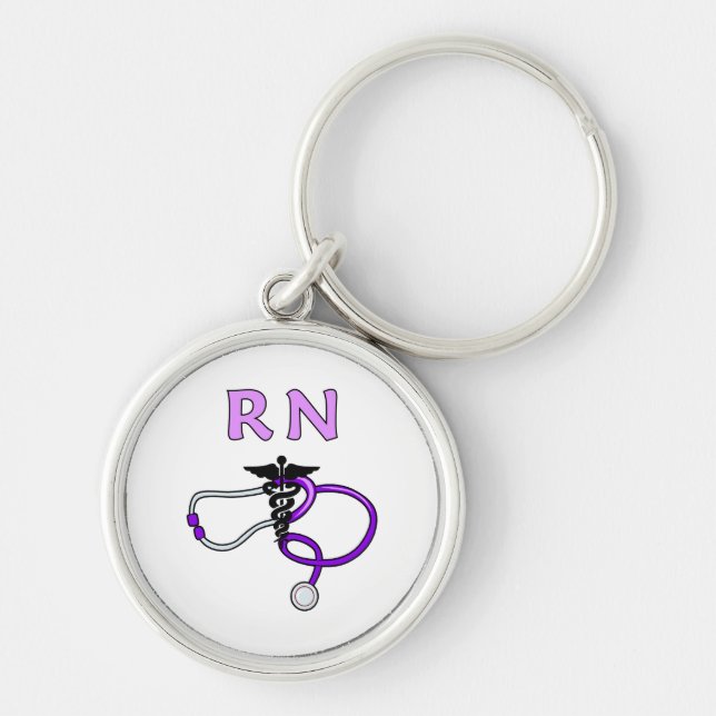 Rn-stetoskop Rund Silverfärgad Nyckelring (Framsidan)