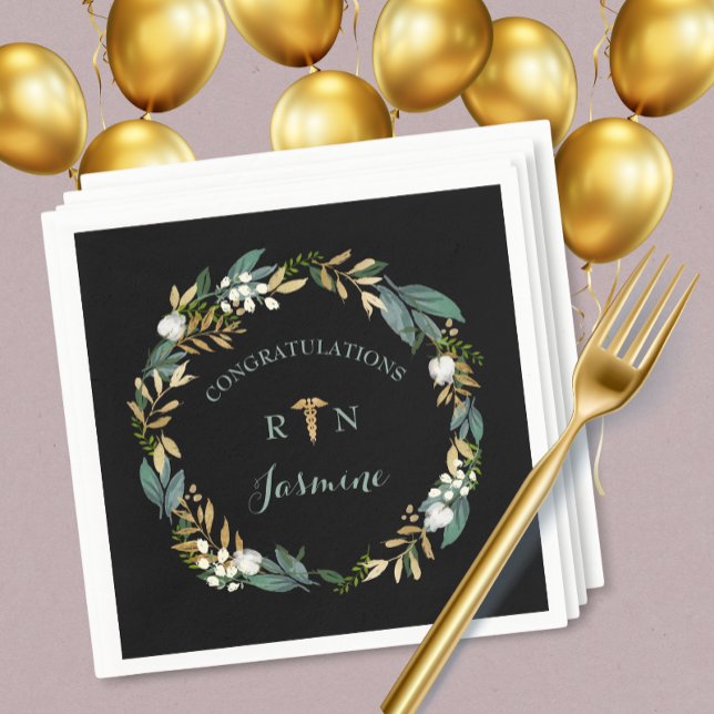 RN studenten greenery wandeus + guld caduceus Pappersservett (Skapare uppladdad)