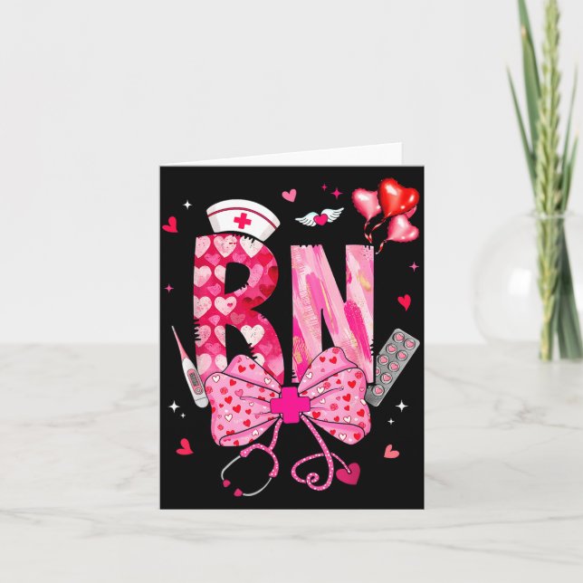 Rn Valentine Coquette Båge Stetoskop Sjuksköterska Kort (Framsida)