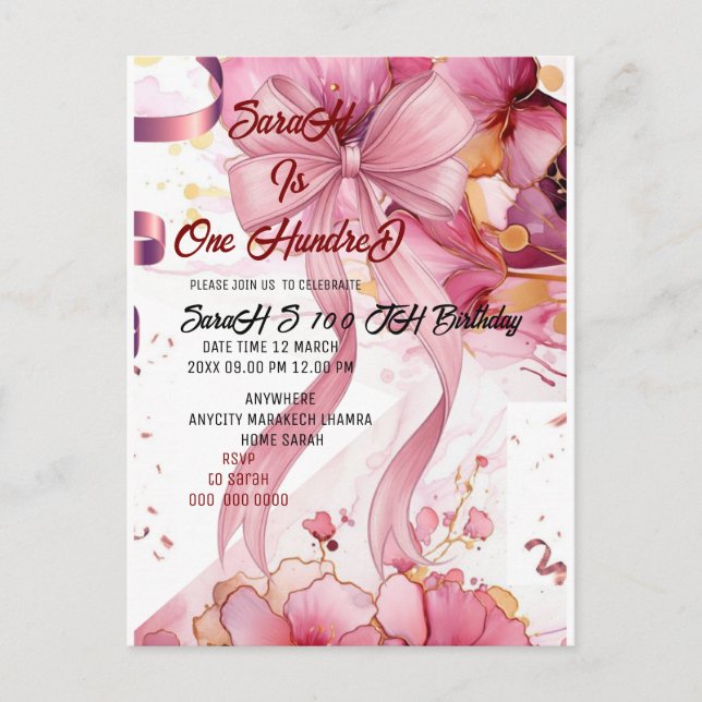 ro 100:e födelsedag - modern rosa vykort (Framsida)