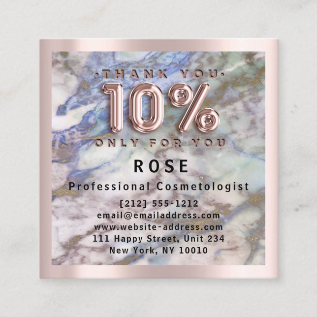 Ro 10 % rabatt Logotyp Hair Blue Rosa Marble Tidsbeställning Kort (Framsida)