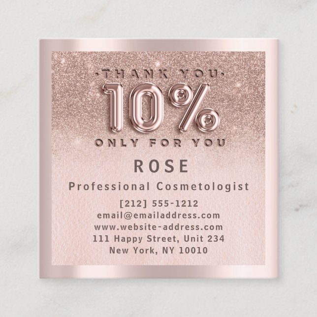Ro 10 % rabatt Logotyp Hair Glitter-ballong Tidsbeställning Kort (Framsida)