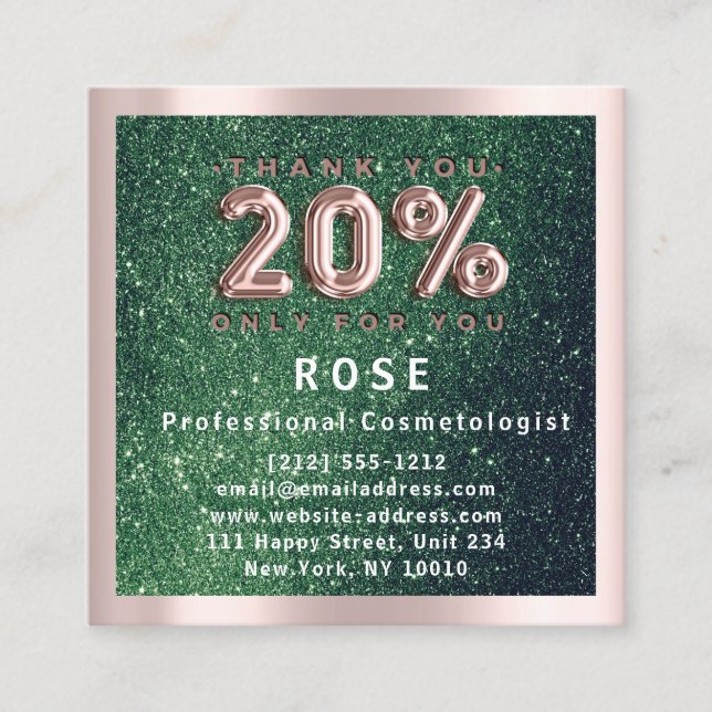 Ro 20 % rabatt Logotyp Hair Lash Glitter Grönt Tidsbeställning Kort (Framsida)