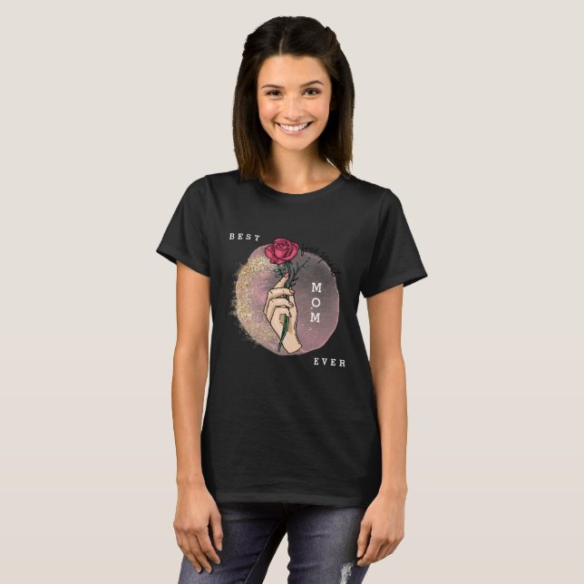 Ro Anpassa Elegantens Blommigt Rosa Glitter T Shirt (Hel framsida)