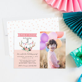 Ro Antlers & Party Bunting Birthday bjudande Inbjudningar