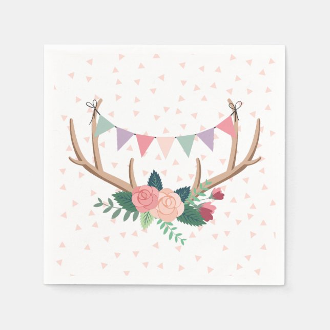Ro Antlers & Party Bunting Girl Birthday Pappersservett (Framsidan)