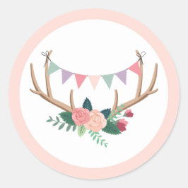 Ro Antlers & Party Bunting Girl Birthday Runt Klistermärke
