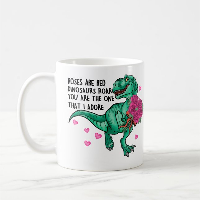 Ro är Red Funny Dinosaur Valentine Day Kaffemugg (Vänster)