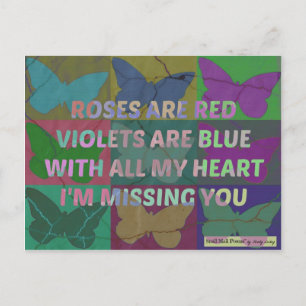 Ro är Red Missing You Dikt med Butterflies Vykort