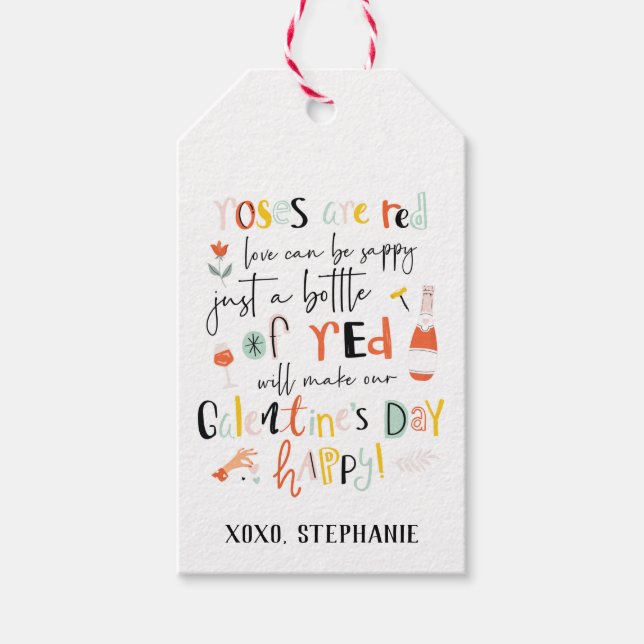 Ro är Röda Vin Galentins Märkre på dagen Presentetikett (Framsidan)