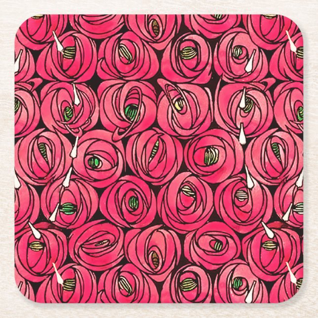 Ro Art nouveau Rennie Macintosh Graphic Underlägg Papper Kvadrat (Framsidan)
