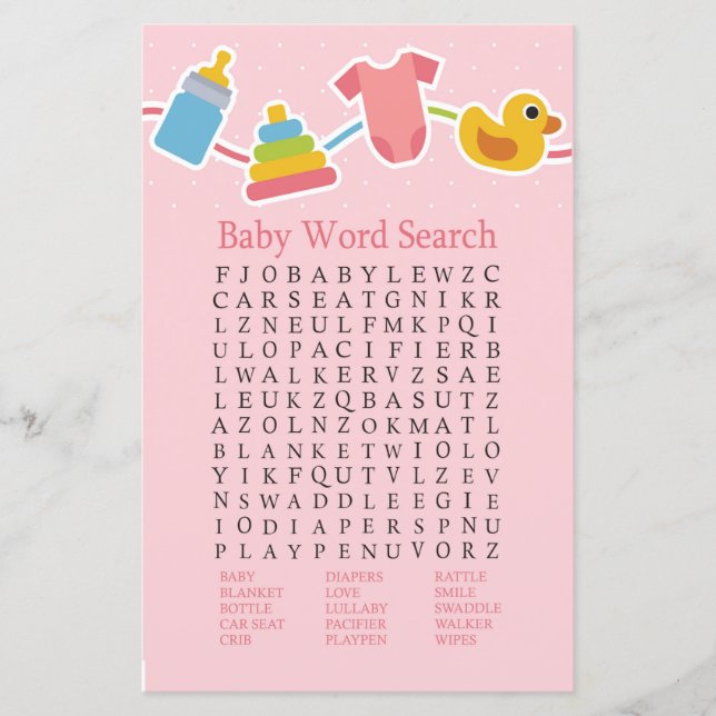 Ro Baby leksak Baby Shower Ord Search Game (Framsida)