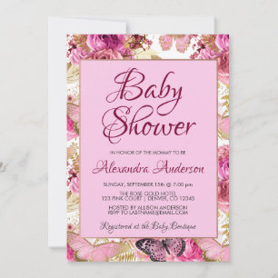 Ro Baby Shower Monogram för Rosa Blommigt Inbjudningar