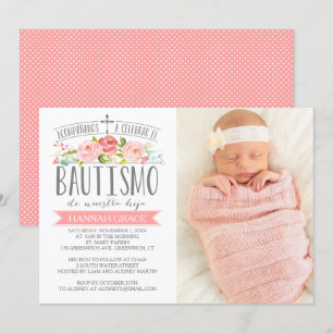 Ro Banderoll Rosa med foto  Spanska Bautismo Inbjudningar